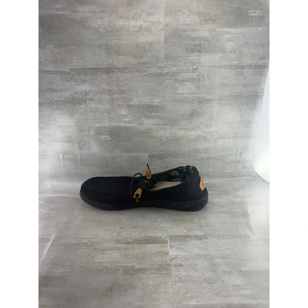 Hey Dude Wendy Washed Black Canvas Slip On Loafers Shoes Women Sz US 9 40297-001